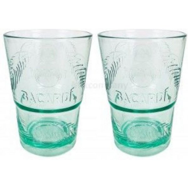 Bacardi Longdrinkglas Bacardi Kunststoffgläser 2er Set – Longdrinkgläser grün transparent, 2-tlg., Cocktailgläser für Mojito, Cuba Libre & Rum Drinks
