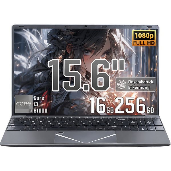 LONGEVINCE 15,6-Zoll Laptop mit Core™ i3-6100u Prozessor, 16 GB RAM Notebook (39,62 cm/15.6 Zoll, Intel Core i3, 16 GB, 256 GB SSD, 180° Scharnierdesign, vorins