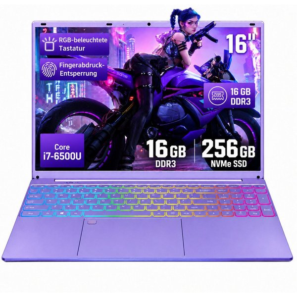 LONGEVINCE 16" Laptop, FHD Display, N95 CPU, 180° Scharnierdesign Notebook (40,64 cm/16 Zoll, Intel Alder Lake-N, Intel UHD Graphics, 12 GB, 256 GB SSD, Tastatu
