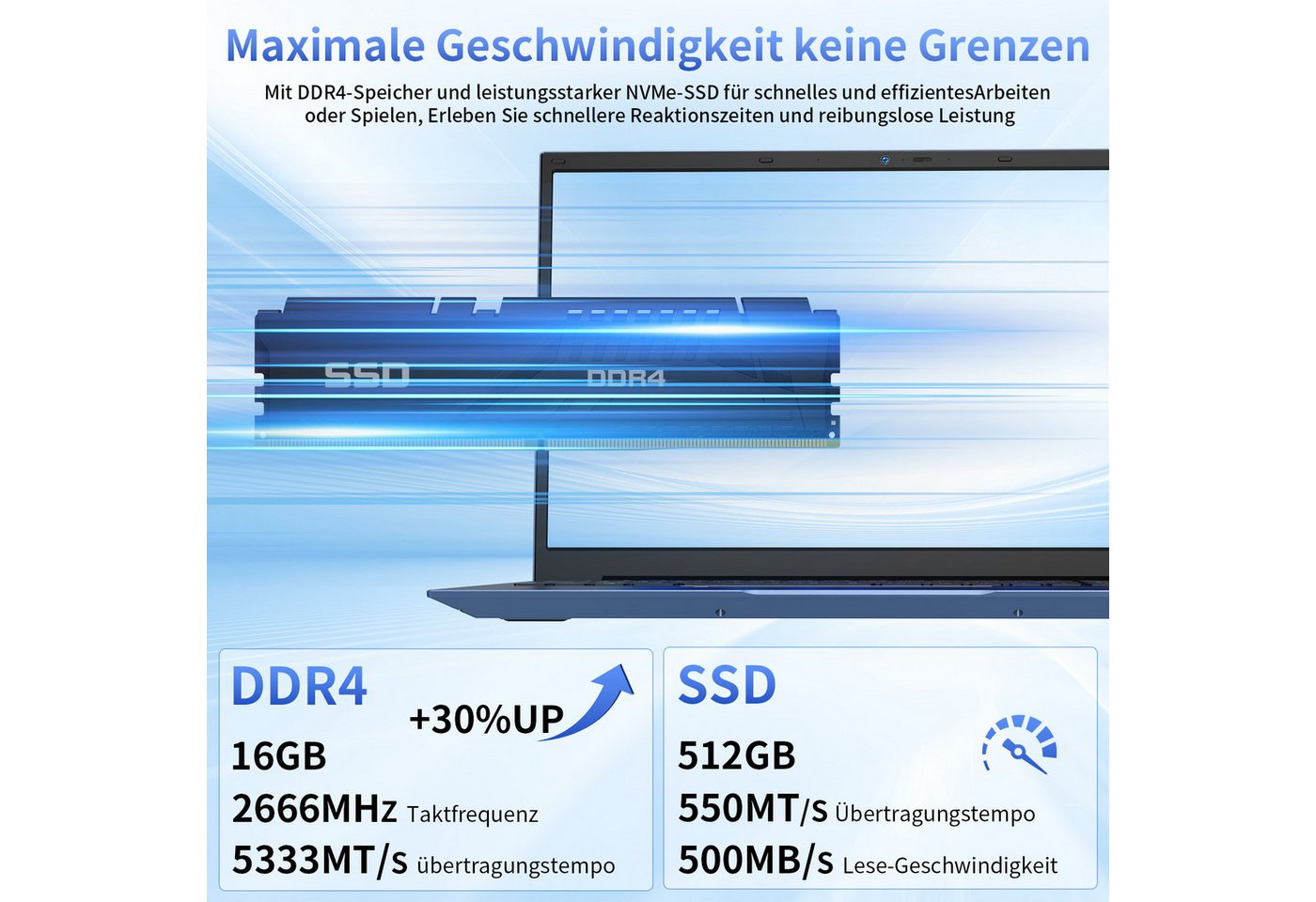 LONGEVINCE Full HD Business-Notebook, 16GB RAM Notebook (43,94 cm/17.3 Zoll, Intel Core i5-1038NG7, Intel UHD Graphics-Serie, 16 GB, 476 GB SSD, Wi-Fi 6, BT 5.0 – Bild 2 von 5