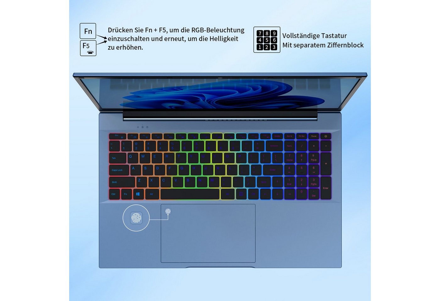 LONGEVINCE Full HD Business-Notebook, 16GB RAM Notebook (43,94 cm/17.3 Zoll, Intel Core i5-1038NG7, Intel UHD Graphics-Serie, 16 GB, 476 GB SSD, Wi-Fi 6, BT 5.0 – Bild 4 von 5