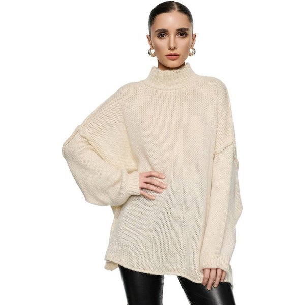Worldclassca Longpullover WORLDCLASSCA Damen Oversize Strickpulllover Lang Pulli mit Steh Kragen Neue Kollektion - Stilvolle und gemütliche Strickmode für Damen