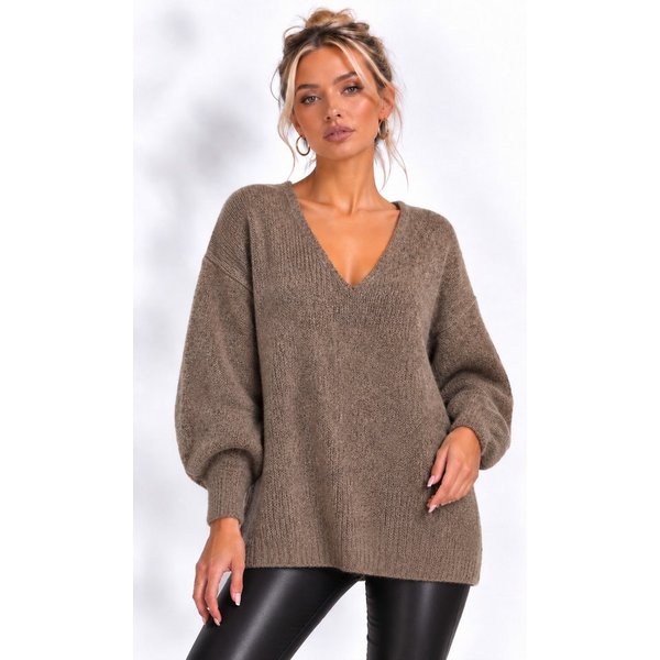 Worldclassca Longpullover WORLDCLASSCA Damen Oversize Strickpulllover Lang Pulli V-Ausschnitt Neue Kollektion - Stilvolle und gemütliche Strickmode für Damen