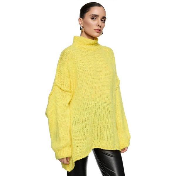 Worldclassca Longpullover WORLDCLASSCA Damen Oversize Strickpulllover Lang Pulli mit Steh Kragen Neue Kollektion - Stilvolle und gemütliche Strickmode für Damen