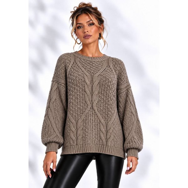 Worldclassca Longpullover WORLDCLASSCA Oversize Strickpulllover Lang Zopf Muster Dick Winter Neue Kollektion - Stilvolle und gemütliche Strickmode für Damen