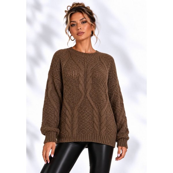 Worldclassca Longpullover WORLDCLASSCA Oversize Strickpulllover Lang Zopf Muster Dick Winter Neue Kollektion - Stilvolle und gemütliche Strickmode für Damen