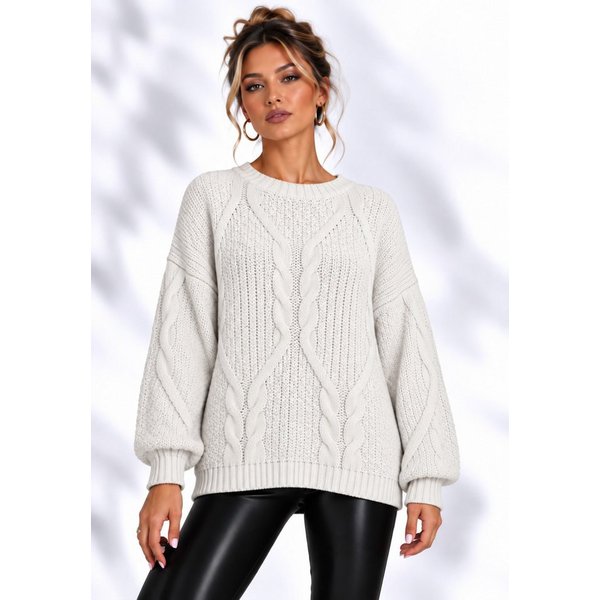 Worldclassca Longpullover WORLDCLASSCA Oversize Strickpulllover Lang Zopf Muster Dick Winter Neue Kollektion - Stilvolle und gemütliche Strickmode für Damen