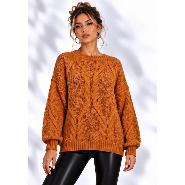 Worldclassca Longpullover WORLDCLASSCA Oversize Strickpulllover Lang Zopf Muster Dick Winter Neue Kollektion - Stilvolle und gemütliche Strickmode für Damen
