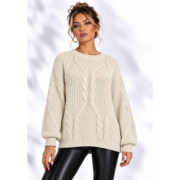 Worldclassca Longpullover WORLDCLASSCA Oversize Strickpulllover Lang Zopf Muster Dick Winter Neue Kollektion - Stilvolle und gemütliche Strickmode für Damen
