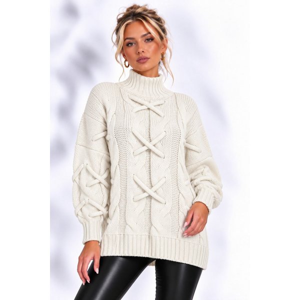 Worldclassca Longpullover WORLDCLASSCA Strickpulllover mit Zopf Muster Stehkragen Fashion Pulli Neue Kollektion - Stilvolle und gemütliche Strickmode für Damen