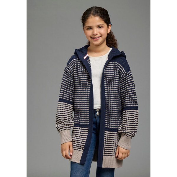 KangaROOS Longstrickjacke Long-Strickjacke mit modischen Ringelmuster von KangaROOS Lange Strickjacke, lässig geschnitten, Grobstrick-Qualität, Mini-Me
