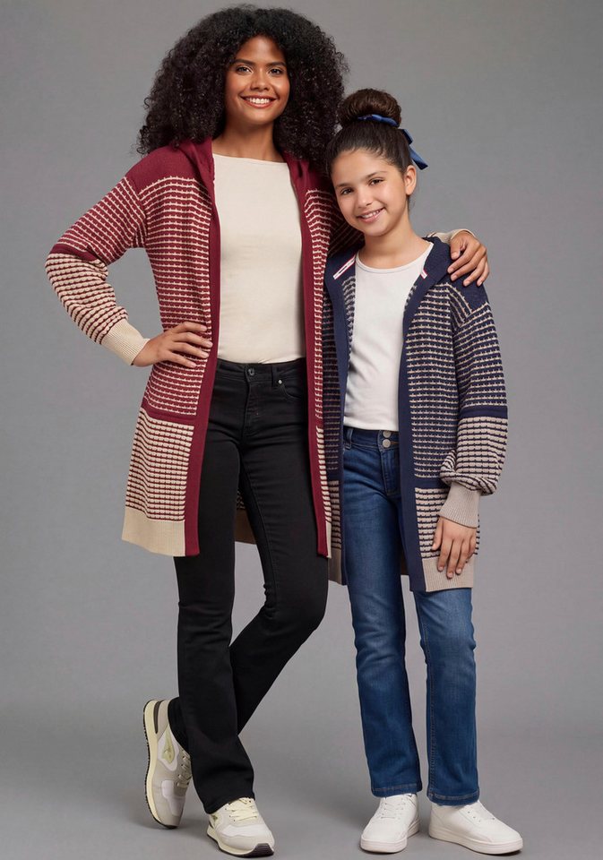 KangaROOS Longstrickjacke Long-Strickjacke mit modischen Ringelmuster von KangaROOS Lange Strickjacke, lässig geschnitten, Grobstrick-Qualität, Mini-Me – Bild 4 von 5