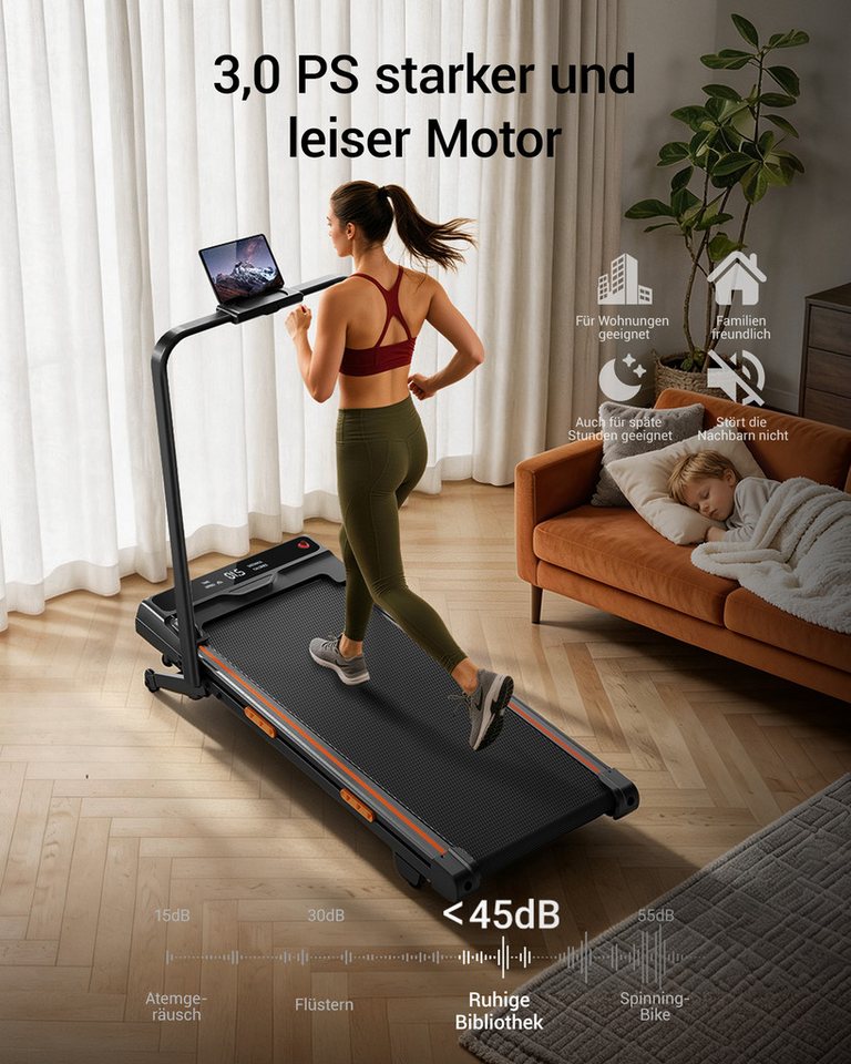 LONTEK Laufband mit Steigung AUTO 20%, 1–12 km/h (1-tlg), Untertisch-Laufband mit Fernbedienung und LED-Anzeige – Bild 4 von 5