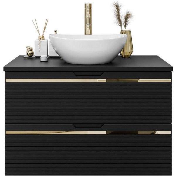 Lookway Badmöbel-Set ARTEMIS II 80 cm Bad-Set mit Unterschrank und Spiegel, (Badezimmerschrank mit wählbarem Spiegel, Becken und Armatur), mit Soft-Close-System