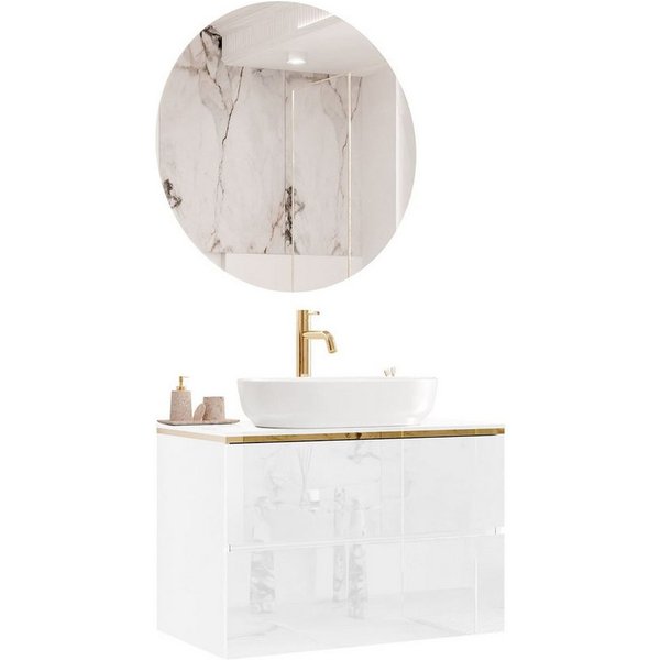 Lookway Badmöbel-Set AURORA GOLD Badezimmerschrank mit praktische Schubladen, 80x55x45 cm
