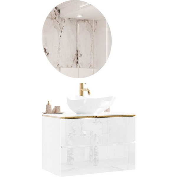 Lookway Badmöbel-Set AURORA GOLD Badezimmerschrank mit praktische Schubladen, 80x55x45 cm