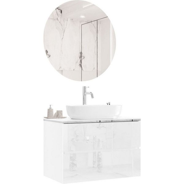 Lookway Badmöbel-Set AURORA SILVER Badezimmerschrank mit praktische Schubladen, 80x55x45 cm