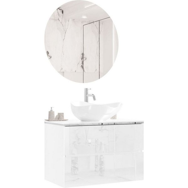 Lookway Badmöbel-Set AURORA SILVER Badezimmerschrank mit praktische Schubladen, 80x55x45 cm