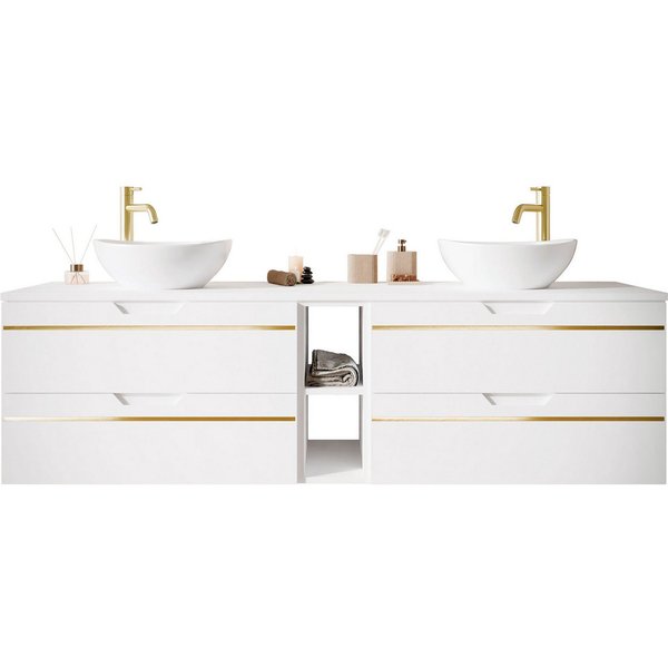 Lookway Badmöbel-Set OPIUM III 140 cm Hängeschrank mit Waschbecken & Regal, 140x50x46 cm
