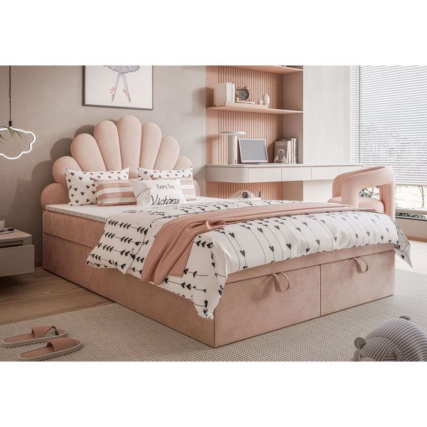 Lookway Boxspringbett ASHLEY Polsterbett mit Muschel-Kopfteil und Bettkasten (Boxspringbett mit Topper), 120/140/160/180/200x200
