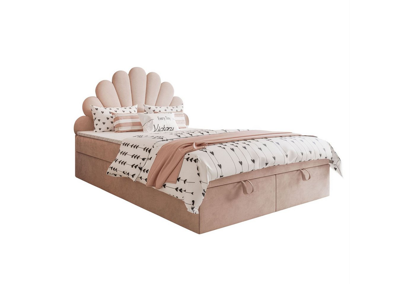 Lookway Boxspringbett ASHLEY Polsterbett mit Muschel-Kopfteil und Bettkasten (Boxspringbett mit Topper), 120/140/160/180/200x200 – Bild 5 von 5