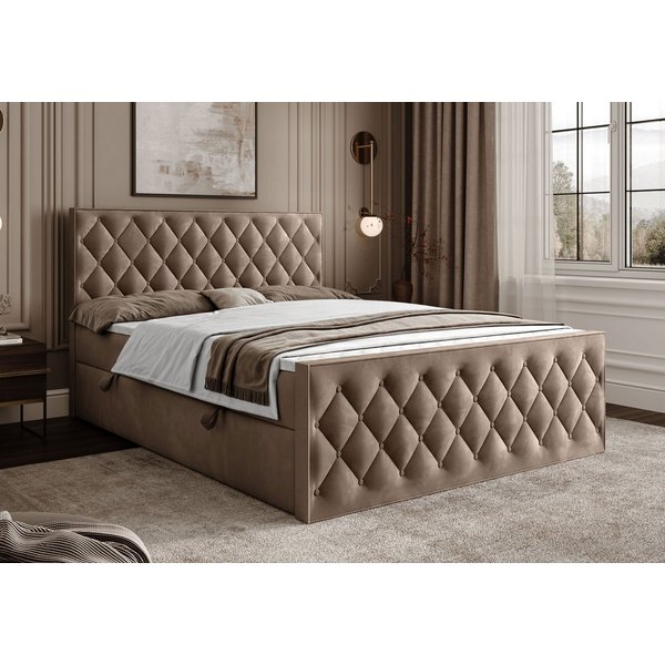 Lookway Boxspringbett mit Bettkasten und Topper INEZ II (Boxspringbett mit Topper), Breite: 140/160/180x200 cm