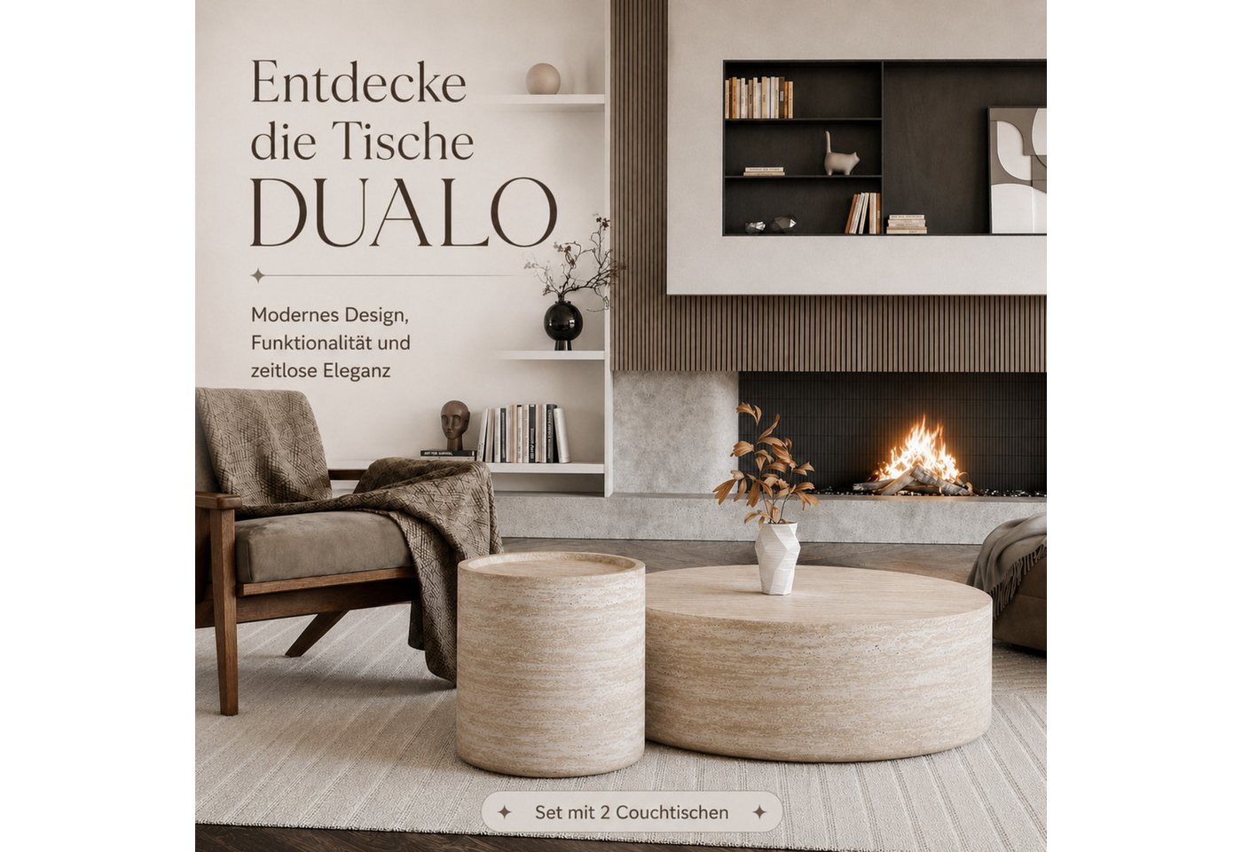 Lookway Couchtisch DUALO Couchtisch-Set – Modernes Design fürs Wohnzimmer (2er Set), Durchmesser: ⌀90 cm & ⌀40 cm, Höhe: 45,5 cm und 32,5 cm – Bild 2 von 5