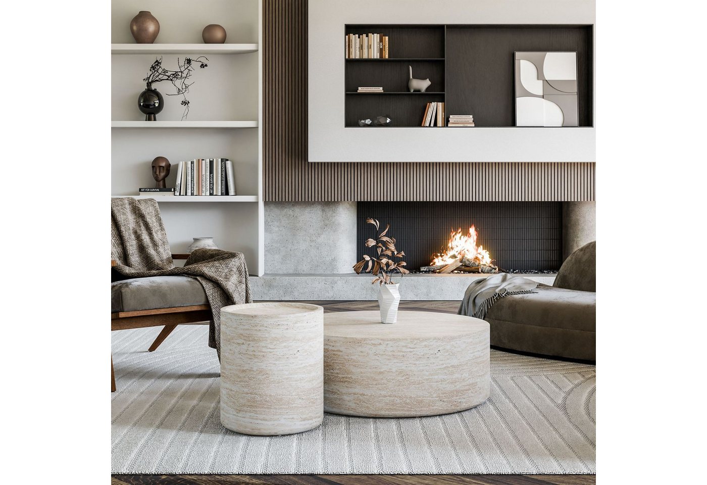 Lookway Couchtisch DUALO Couchtisch-Set – Modernes Design fürs Wohnzimmer (2er Set), Durchmesser: ⌀90 cm & ⌀40 cm, Höhe: 45,5 cm und 32,5 cm – Bild 4 von 5