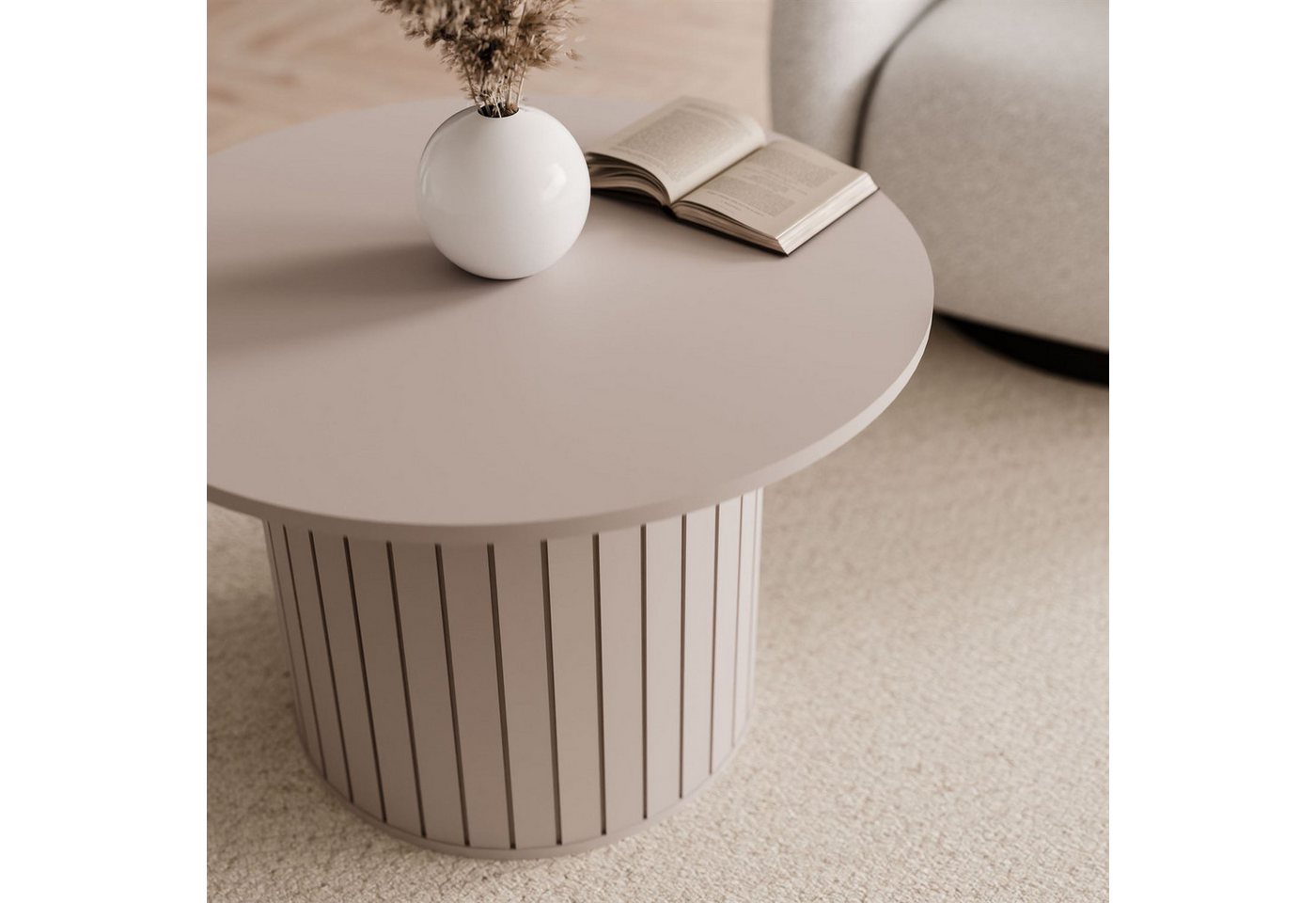 Lookway Couchtisch ELODIE – Rund, elegant & modern mit gefräster Basis (1x Couchtisch), Breite: 70 cm, Höhe: 47 cm – Bild 3 von 5