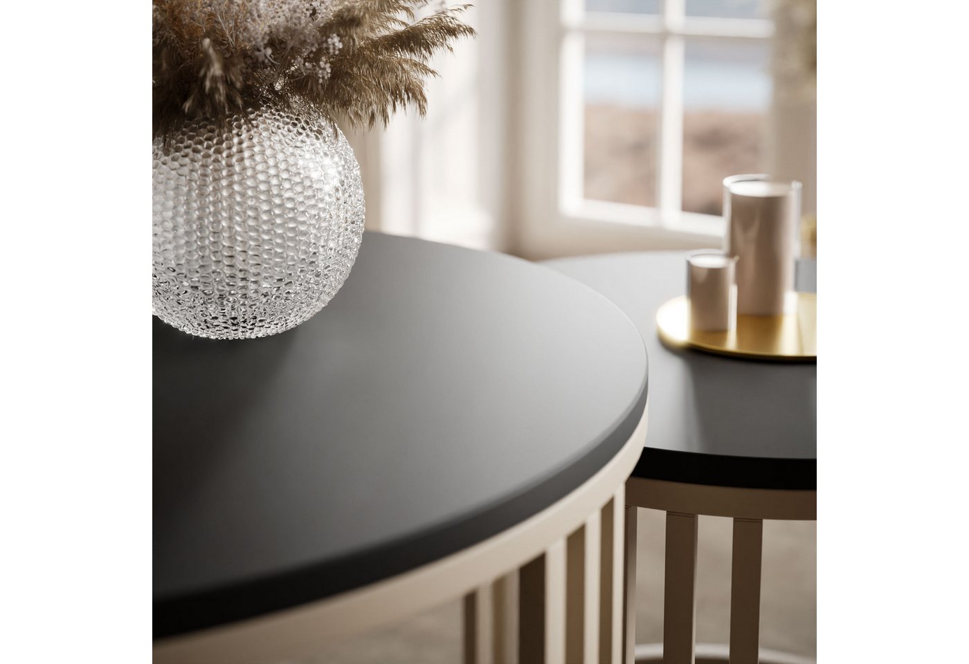 Lookway Couchtisch LORI 2in1 MATT, runder Couchtisch mit kaschmirfarbenem Gestell (2er Set), Durchmesser: ⌀70 cm und ⌀50 cm, Höhe: 49 cm und 44 cm – Bild 4 von 5