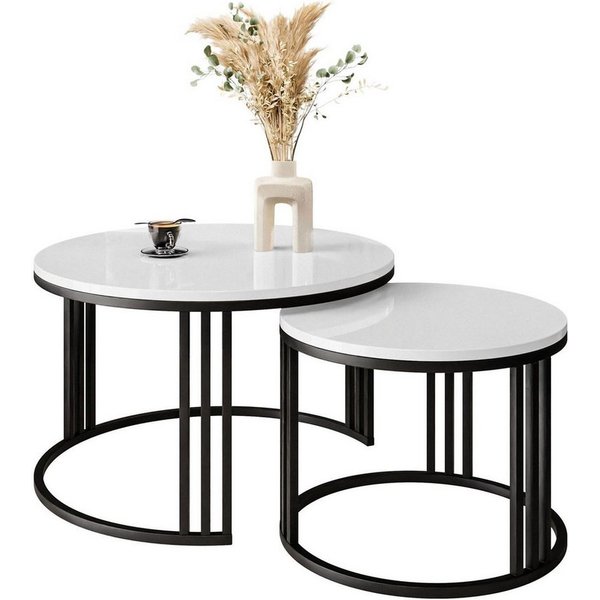 Lookway Couchtisch LORI 2in1 mit Hochglanz Platte (2er Set), Durchmesser: ⌀70 cm und ⌀50 cm, Höhe: 48 cm und 42 cm