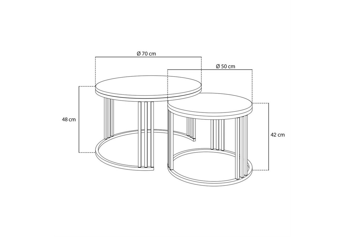 Lookway Couchtisch LORI 2in1 mit Hochglanz Platte (2er Set), Durchmesser: ⌀70 cm und ⌀50 cm, Höhe: 48 cm und 42 cm – Bild 4 von 4