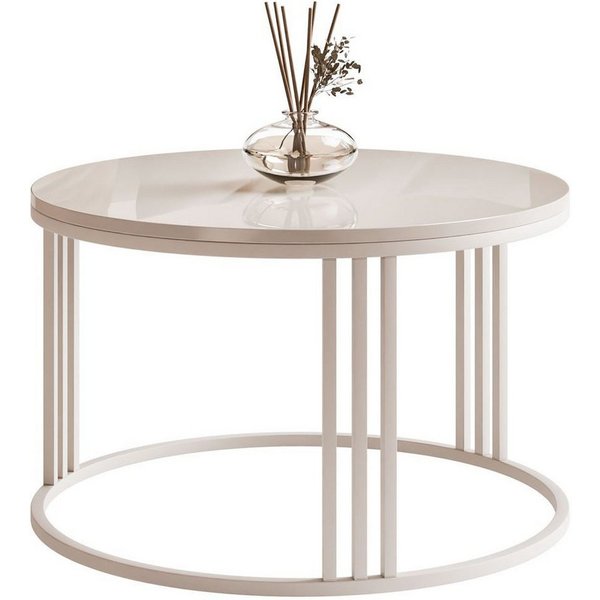 Lookway Couchtisch LORI HOCHGLANZ, runder Couchtisch mit kaschmirfarbenem Gestell (1x Tisch), 70x48x70 cm