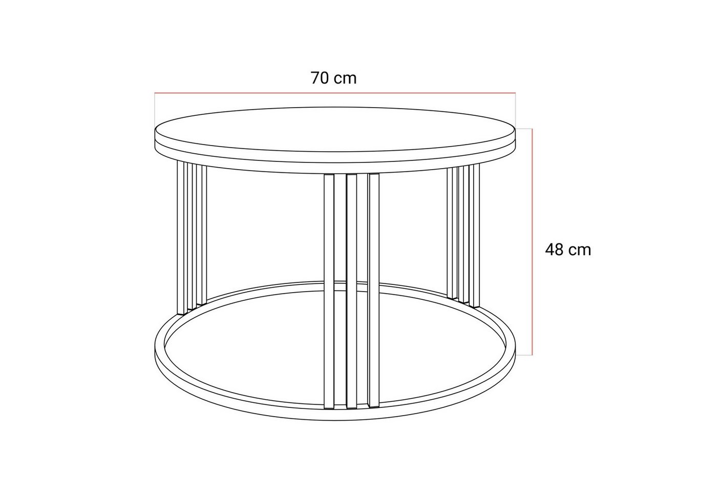 Lookway Couchtisch LORI HOCHGLANZ, runder Couchtisch mit kaschmirfarbenem Gestell (1x Tisch), 70x48x70 cm – Bild 5 von 5