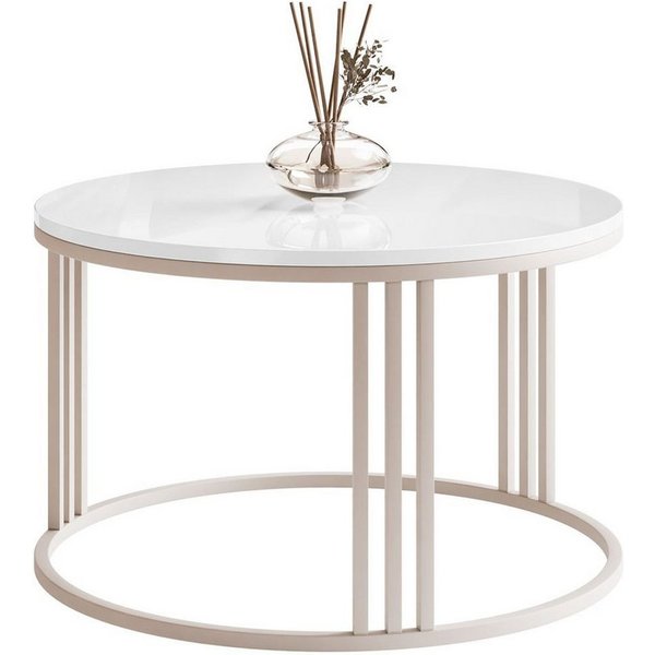 Lookway Couchtisch LORI HOCHGLANZ, runder Couchtisch mit kaschmirfarbenem Gestell (1x Tisch), 70x48x70 cm