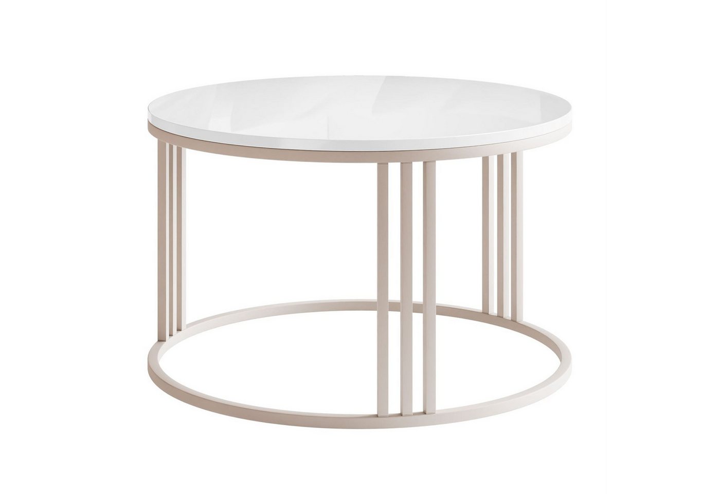Lookway Couchtisch LORI HOCHGLANZ, runder Couchtisch mit kaschmirfarbenem Gestell (1x Tisch), 70x48x70 cm – Bild 4 von 5