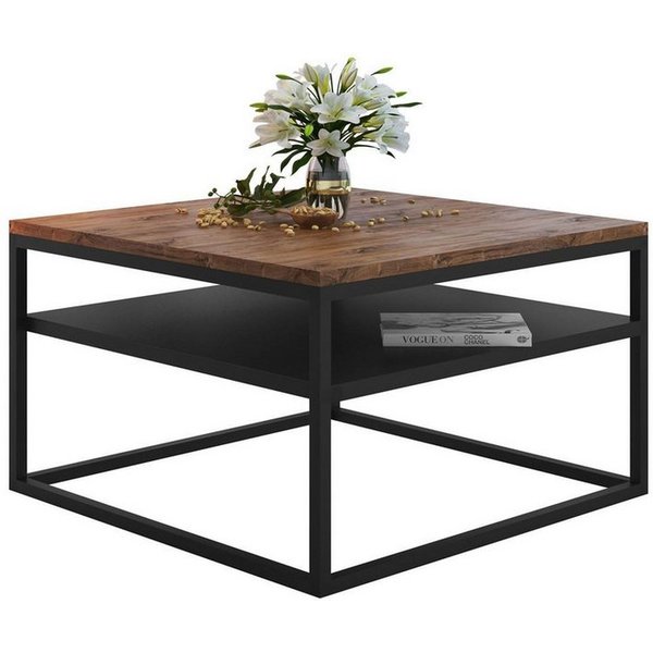 Lookway Couchtisch NOVA LOFT mit Ablage auf schwarzem Gestell (1x Tisch), Breite: 68,5 cm, Höhe: 48 cm, Tiefe: 68,5 cm