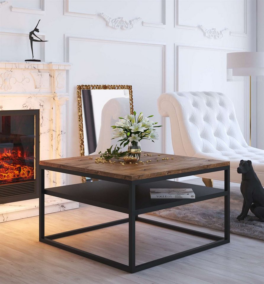 Lookway Couchtisch NOVA LOFT mit Ablage auf schwarzem Gestell (1x Tisch), Breite: 68,5 cm, Höhe: 48 cm, Tiefe: 68,5 cm – Bild 2 von 3