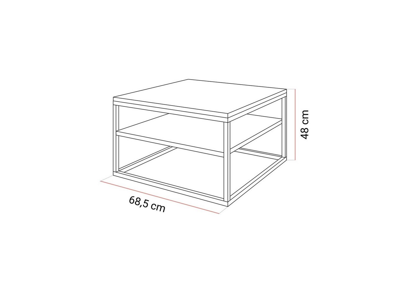 Lookway Couchtisch NOVA LOFT mit Ablage auf schwarzem Gestell (1x Tisch), Breite: 68,5 cm, Höhe: 48 cm, Tiefe: 68,5 cm – Bild 3 von 3