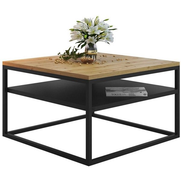 Lookway Couchtisch NOVA LOFT mit Ablage auf schwarzem Gestell (1x Tisch), Breite: 68,5 cm, Höhe: 48 cm, Tiefe: 68,5 cm