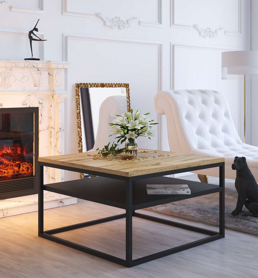 Lookway Couchtisch NOVA LOFT mit Ablage auf schwarzem Gestell (1x Tisch), Breite: 68,5 cm, Höhe: 48 cm, Tiefe: 68,5 cm – Bild 2 von 3