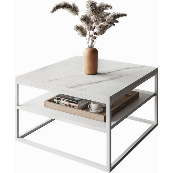 Lookway Couchtisch NOVA MARMOR mit Ablage (1x Tisch), 68,5x68,5x48 cm