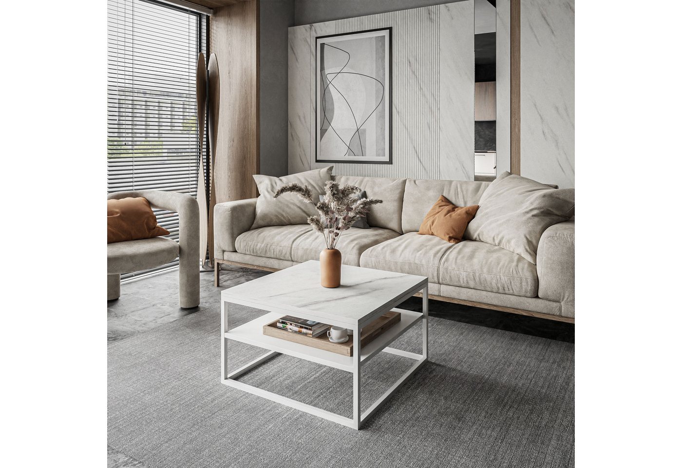 Lookway Couchtisch NOVA MARMOR mit Ablage (1x Tisch), 68,5x68,5x48 cm – Bild 2 von 4