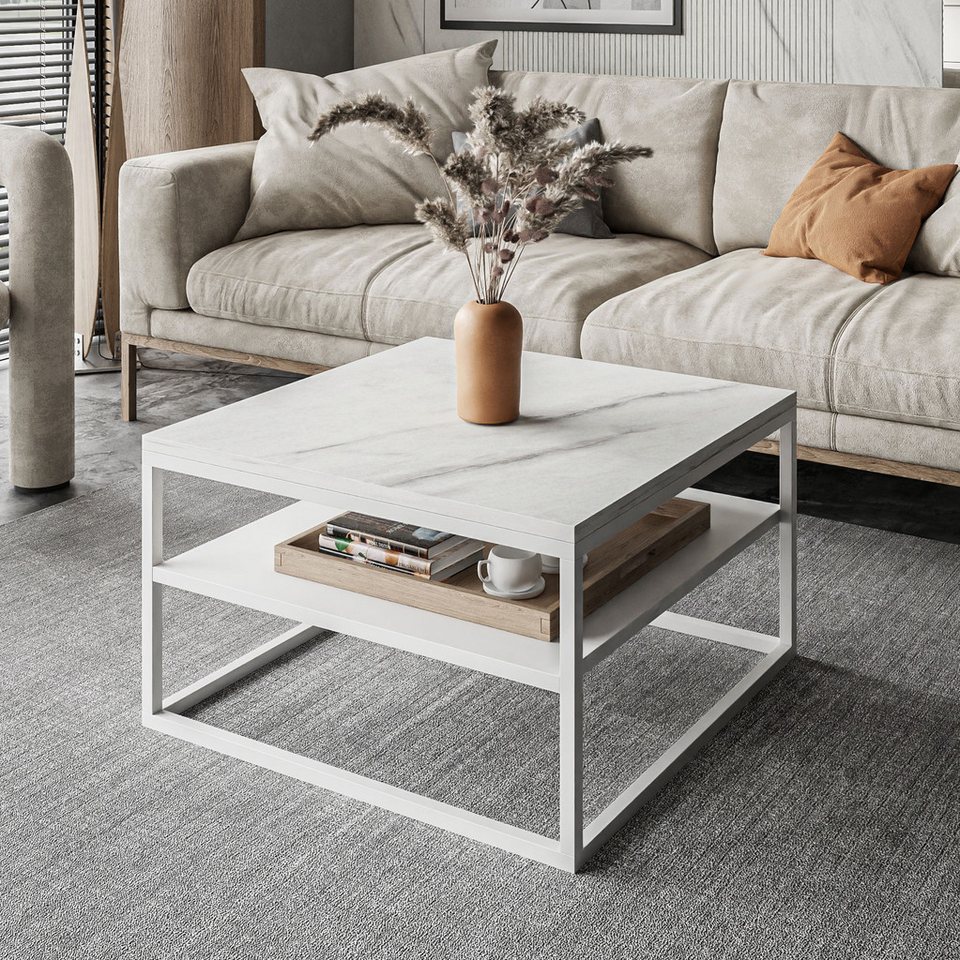 Lookway Couchtisch NOVA MARMOR mit Ablage (1x Tisch), 68,5x68,5x48 cm – Bild 3 von 4