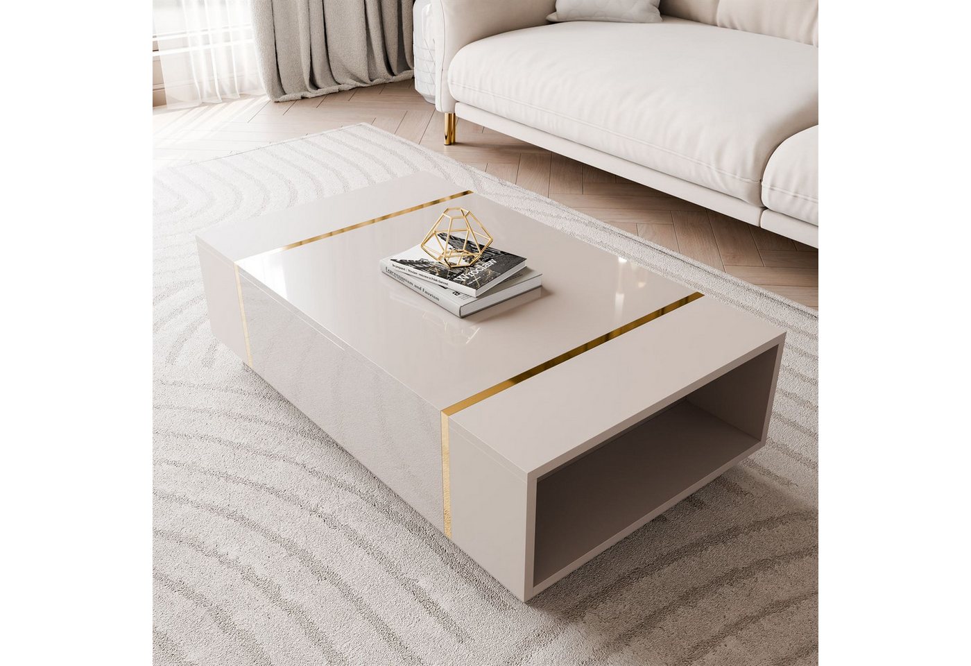 Lookway Couchtisch ONYX Kaschmir Hochglanz – Moderner Wohnzimmertisch (1x Tisch), Breite: 104 cm – Bild 5 von 5