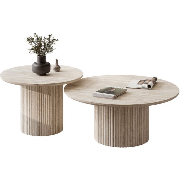 Lookway Couchtisch OVI-Tischset mit geriffelter Basis (2er Set), Durchmesser: ⌀80 cm und ⌀60 cm, Höhe: 36/42 cm