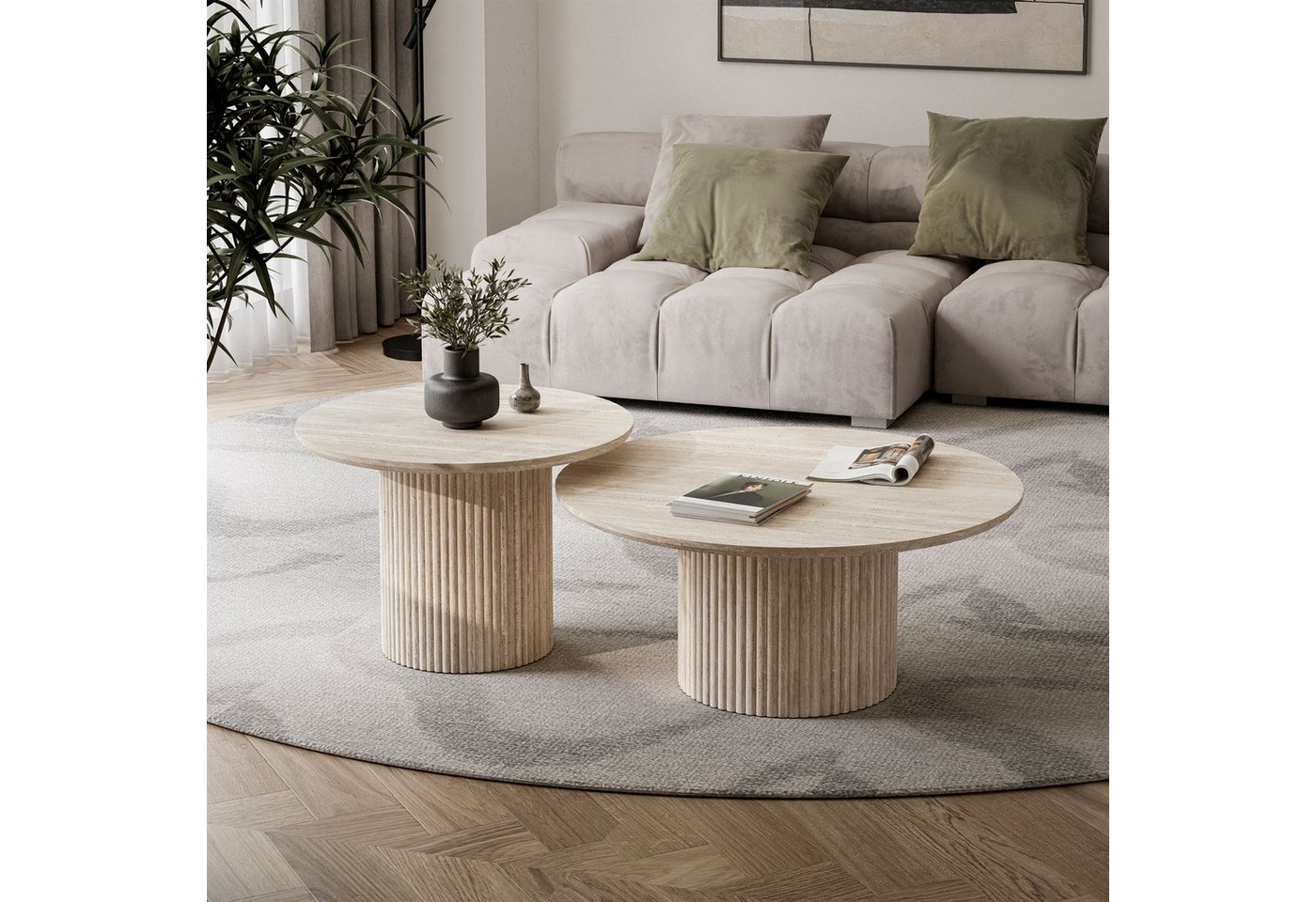 Lookway Couchtisch OVI-Tischset mit geriffelter Basis (2er Set), Durchmesser: ⌀80 cm und ⌀60 cm, Höhe: 36/42 cm – Bild 2 von 5