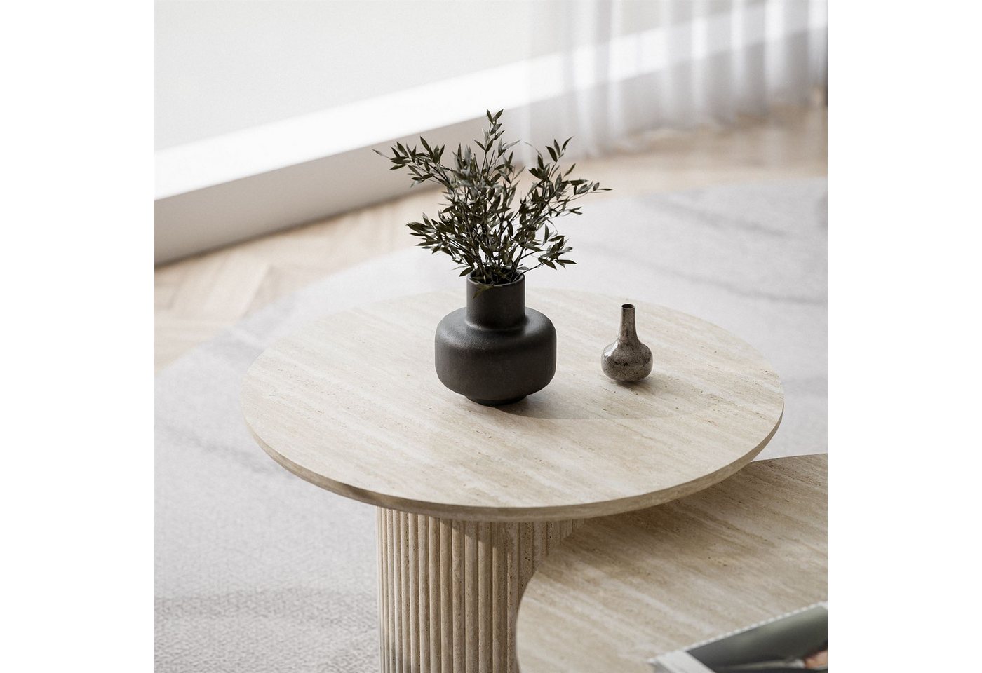 Lookway Couchtisch OVI-Tischset mit geriffelter Basis (2er Set), Durchmesser: ⌀80 cm und ⌀60 cm, Höhe: 36/42 cm – Bild 3 von 5
