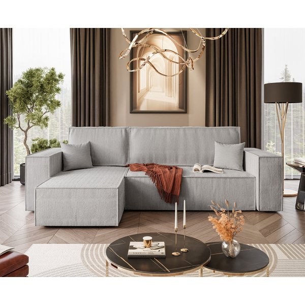 Lookway Ecksofa Gepolstertes CARLOS L-Form, Cord-Stoff, mit Schlaffunktion und Bettkasten, Seite universal, 244/277x83x142 cm