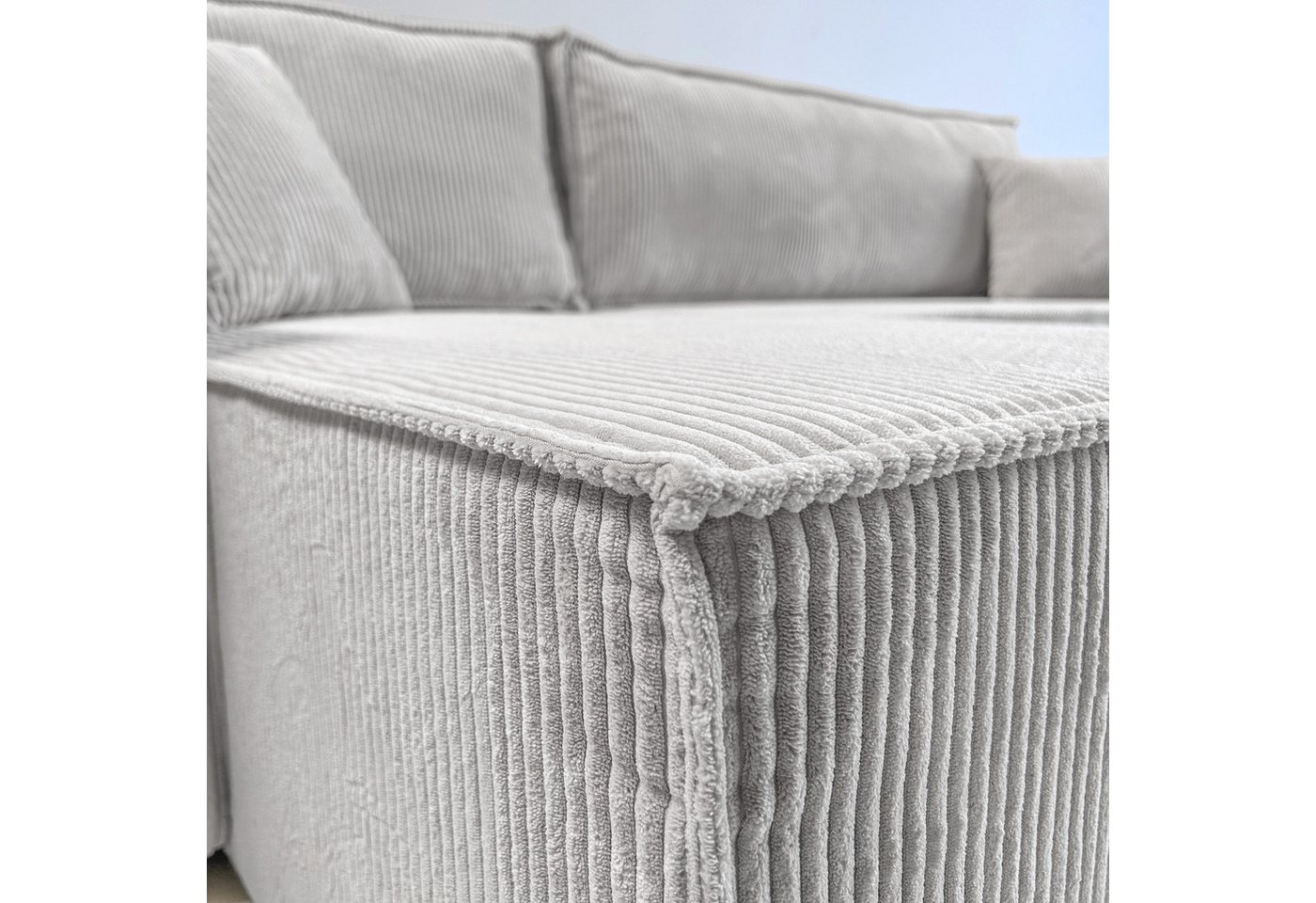 Lookway Ecksofa Gepolstertes CARLOS L-Form, Cord-Stoff, mit Schlaffunktion und Bettkasten, Seite universal, 244/277x83x142 cm – Bild 5 von 5